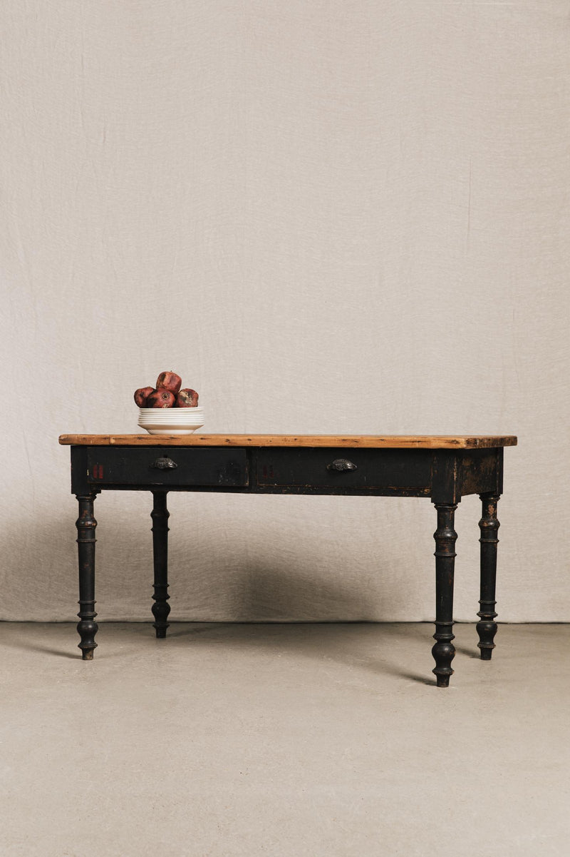 Tavolo rustico nero, top legno naturale<BR/> TAV0623 1 Raw 