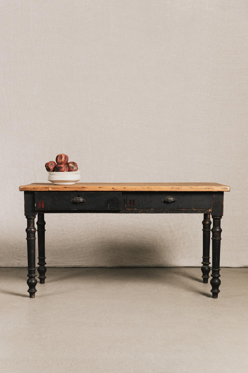 Tavolo rustico nero, top legno naturale<BR/> TAV0623 1 Raw 