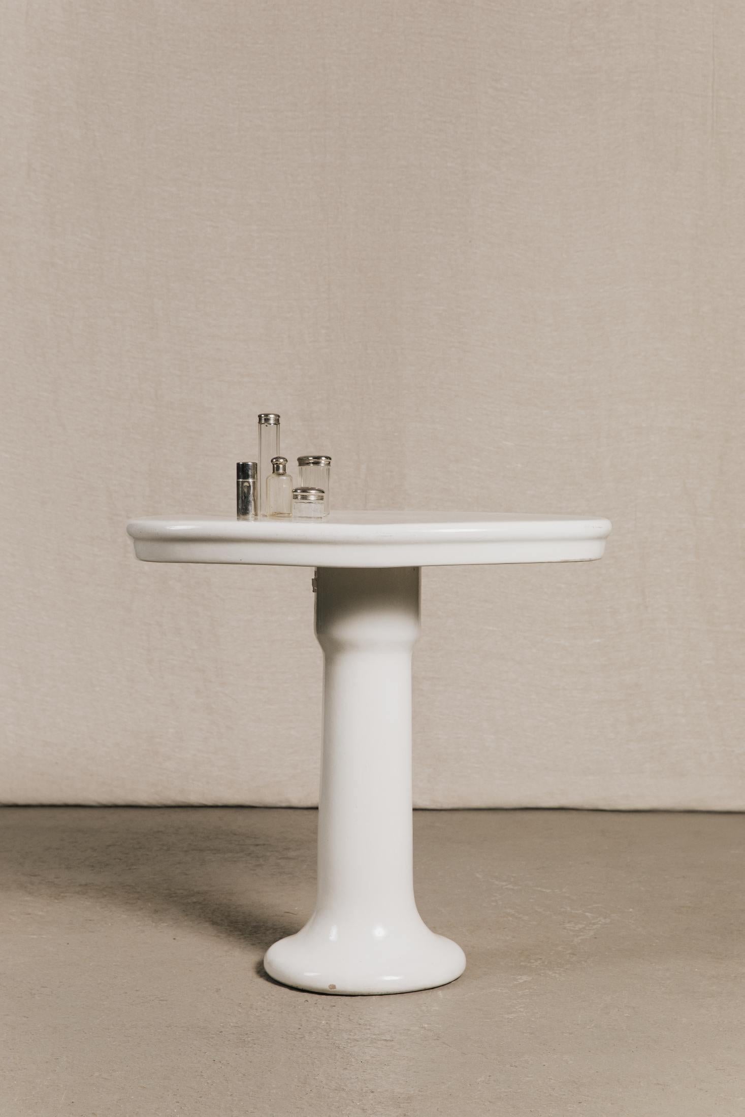 Console da bagno in ceramica bianca ovale<BR/> BAG0234 1 Raw 